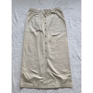 Liz Claiborne Sport Beige Button Front Midi Skirt Size 12 Cotton